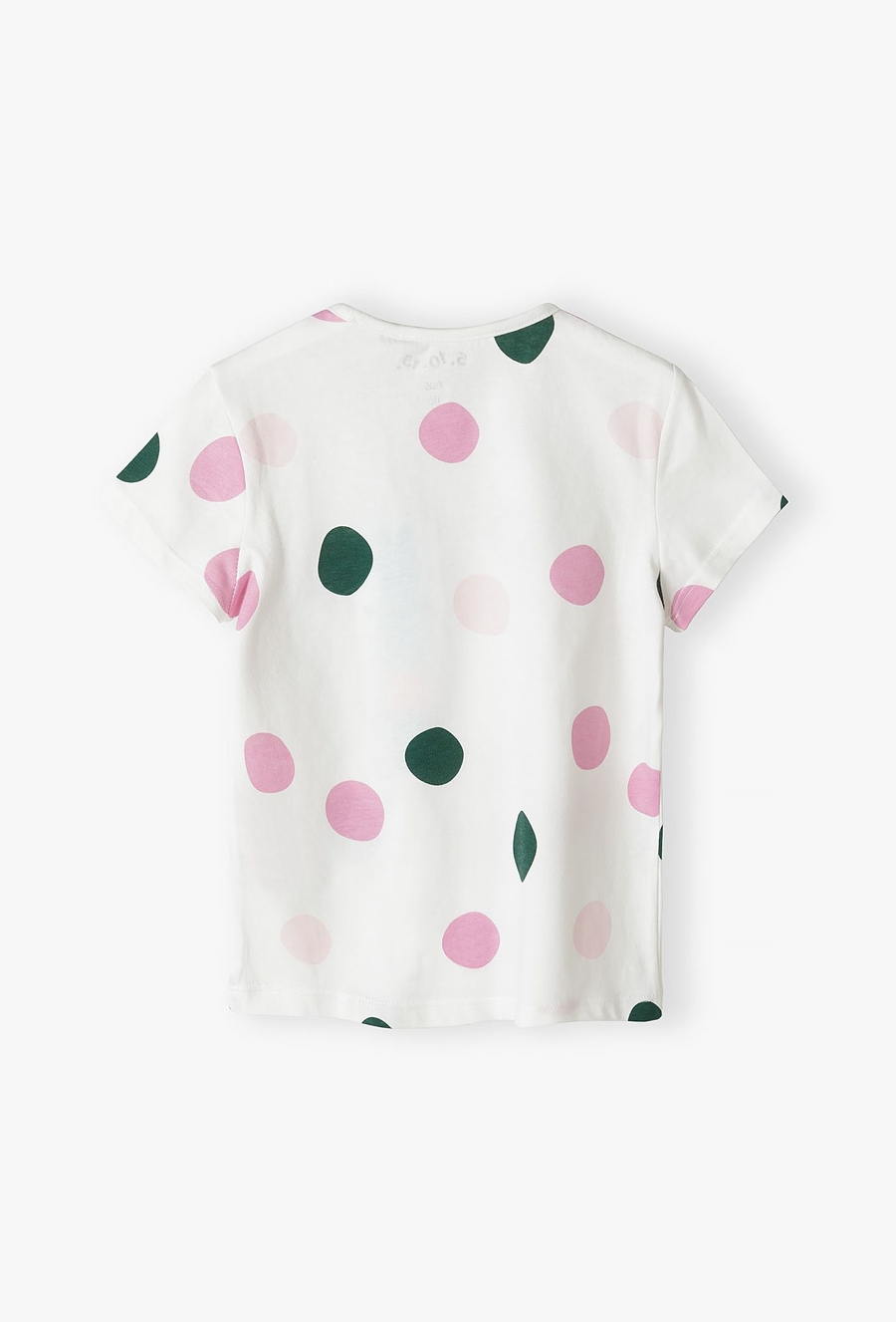 Biały t-shirt dziewczęcy w kolorowe opki - 510.15.