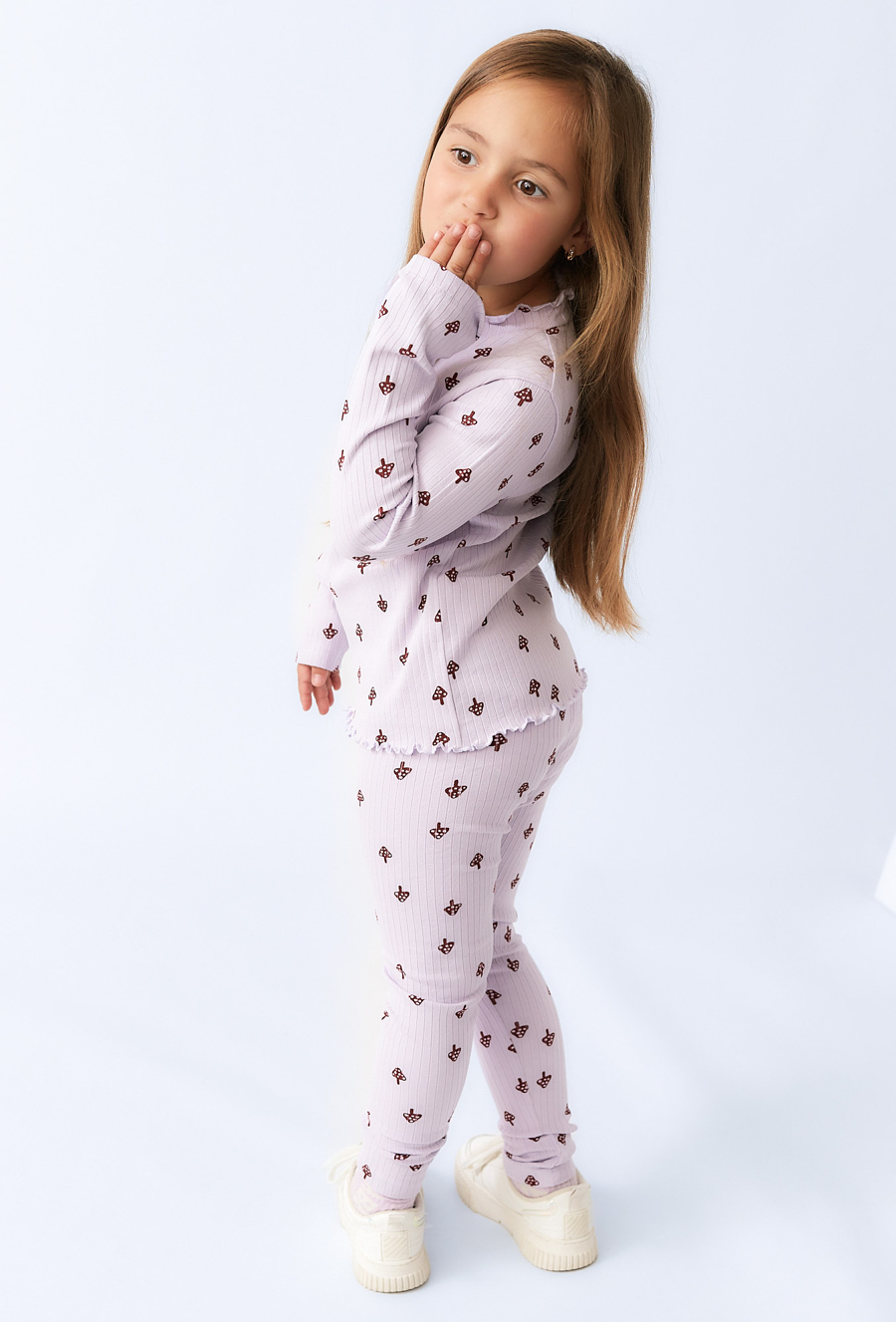 Legginsy dziewczęce prążkowane w grzybki