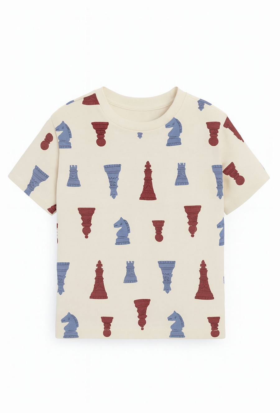 Beżowa koszulka chłopięca z motywem szachów