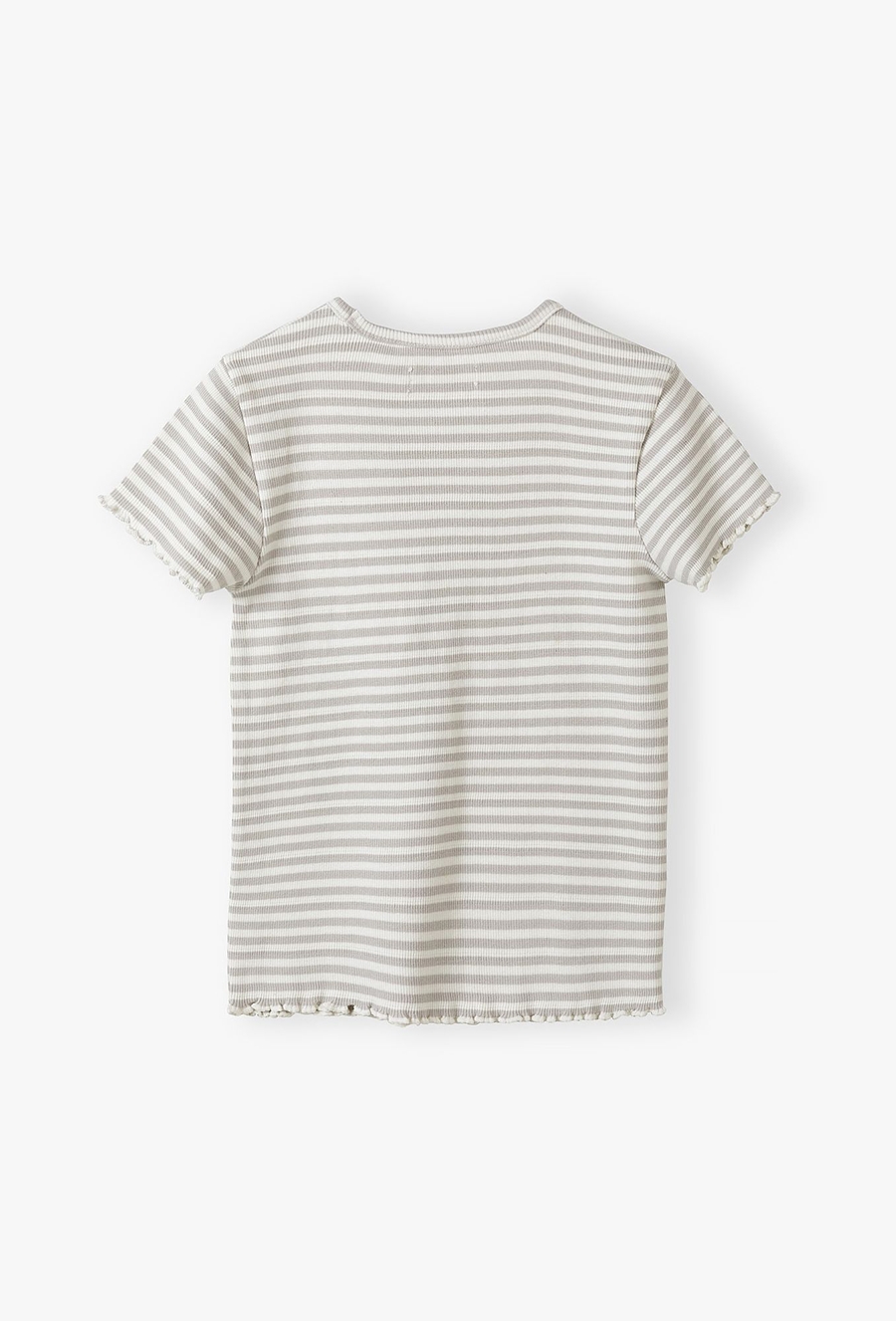 Dzianiniowy biało-szary t-shirt dziewczęcy w prążki