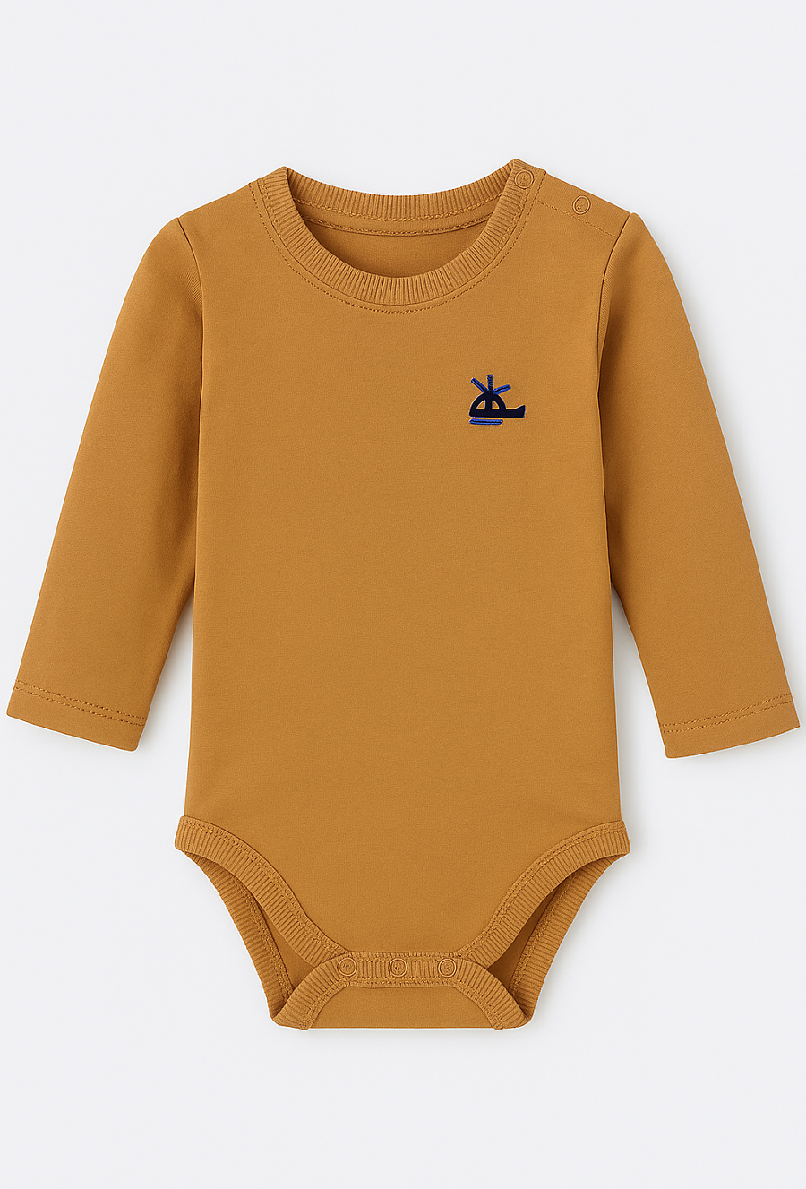 Beżowe body niemowlęce z długim rękawem i haftem samolotu