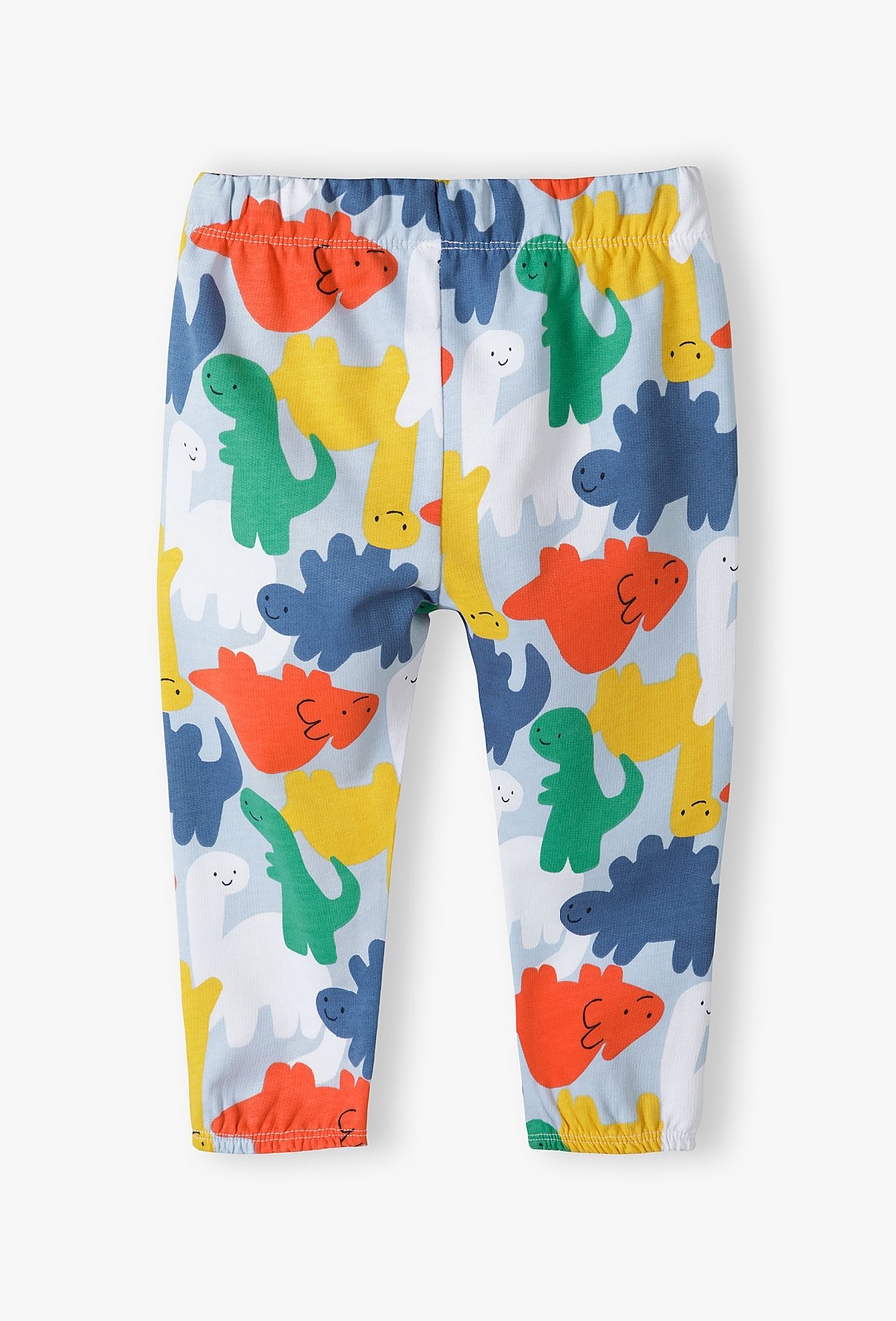 Bawełniane spodnie dresowe niemowlęce w kolorowe dinozaury