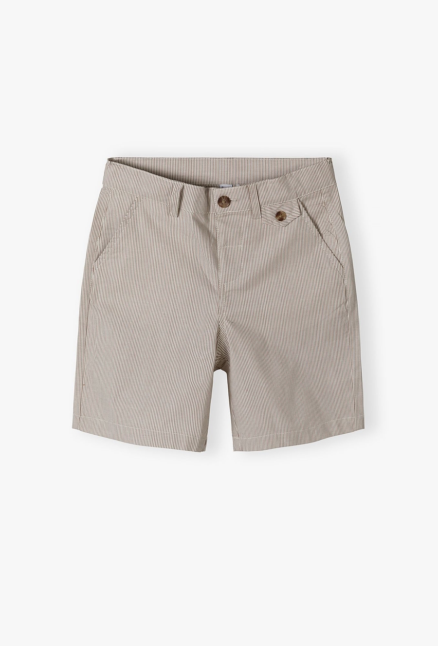 Krótkie spodenki z tkaniny - beżowo - białe paski - Max&Mia