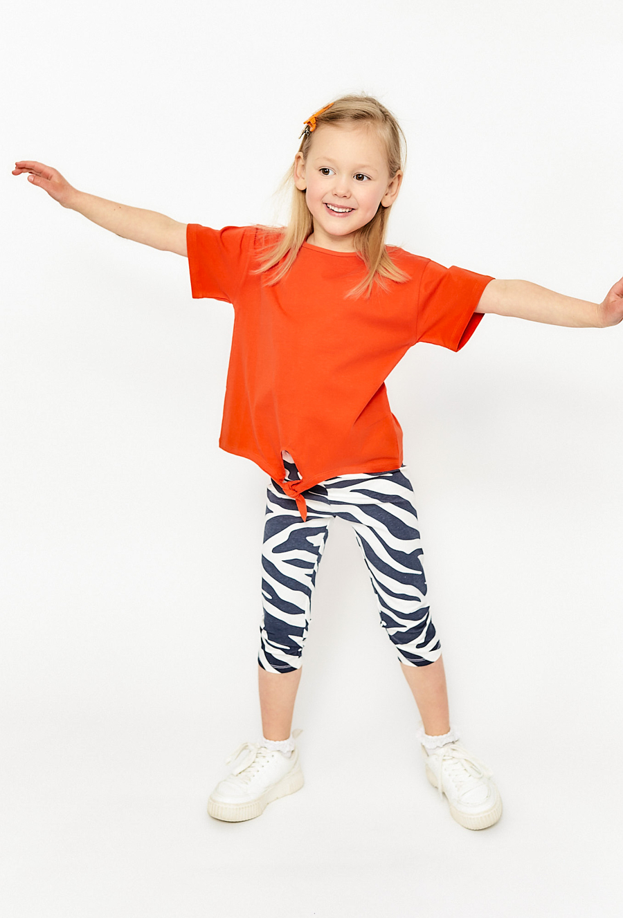 Legginsy dla dziewczynki we wzór zebry 3/4