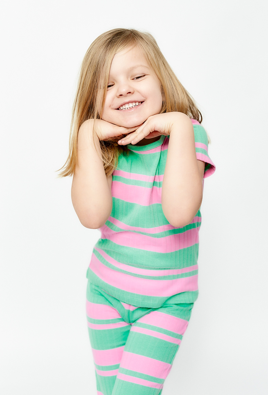 T-shirt w zielono-różowe paski