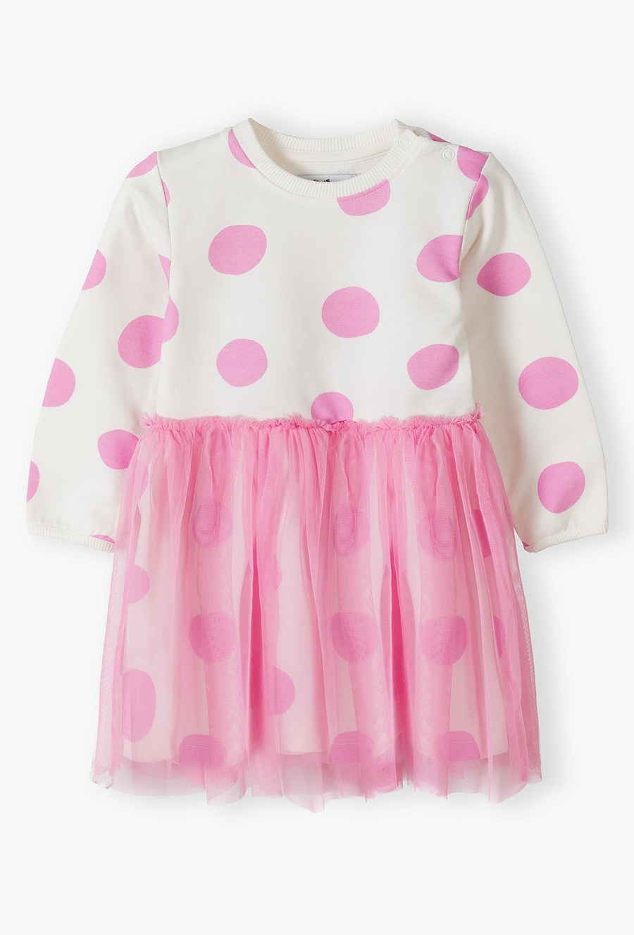 Sukienka niemowlęca w różowe grochy - długi rękaw - 510.15.