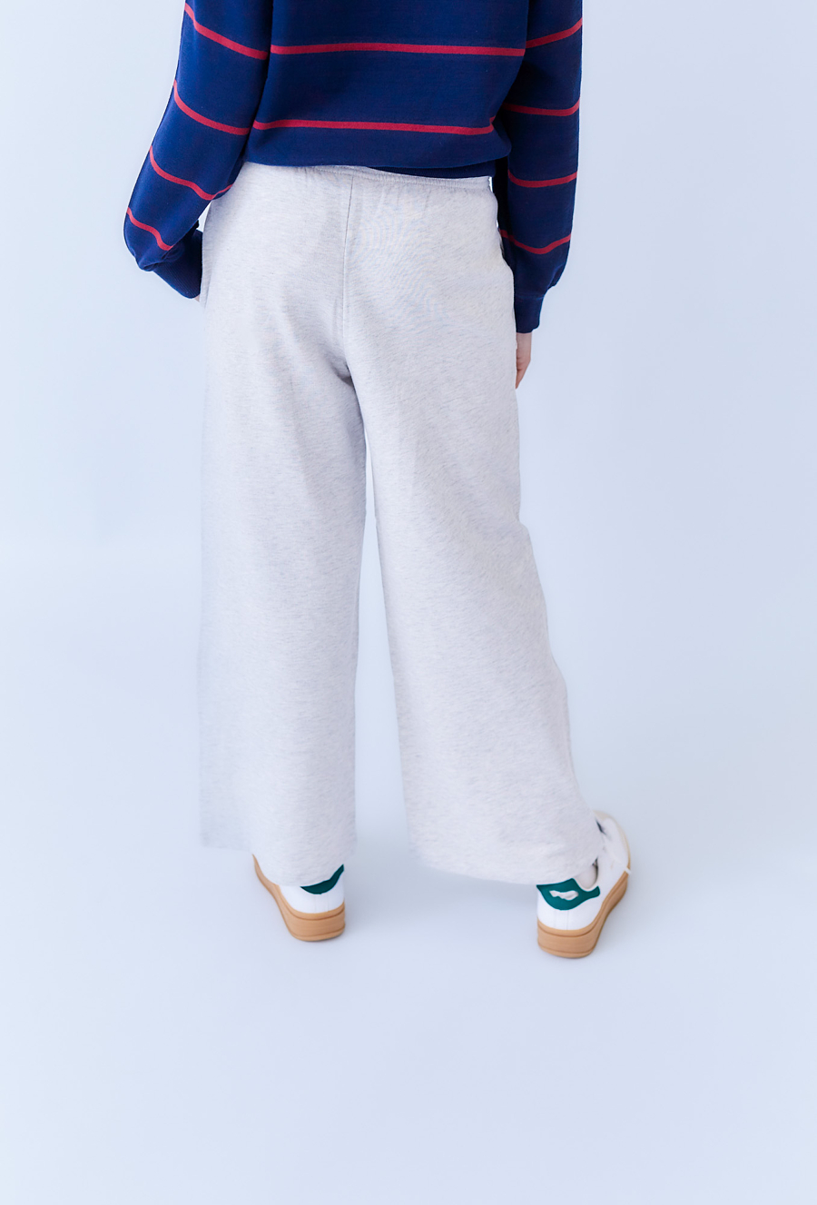 Spodnie dziewczęce wide leg szare z napami i sznurkiem