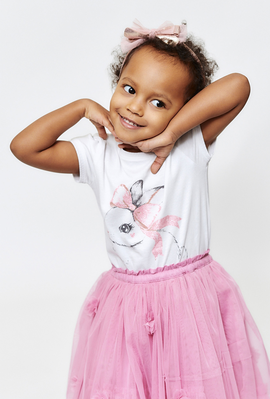 Bawełniany t-shirt dziewczęcy - biały z óliczkiem