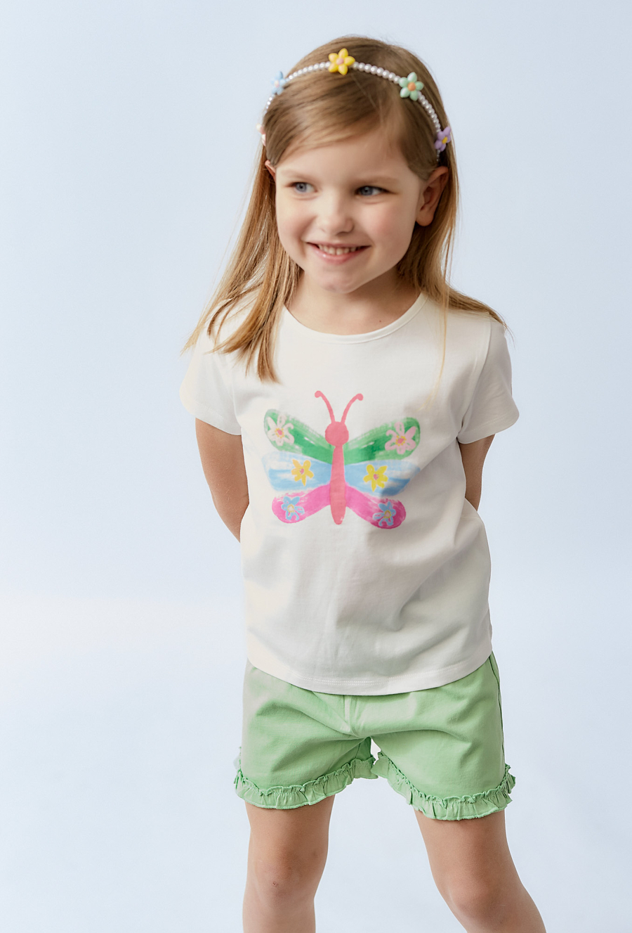 Zielone szorty dziewczęce z falbanką