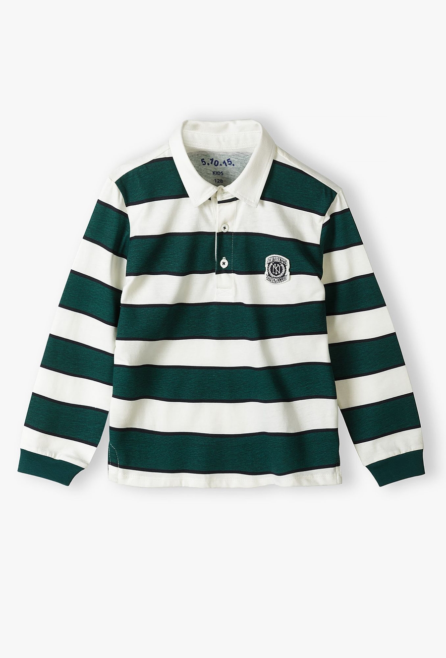 Bluza chłopięca z kołnierzykiem - biało - zielone paski