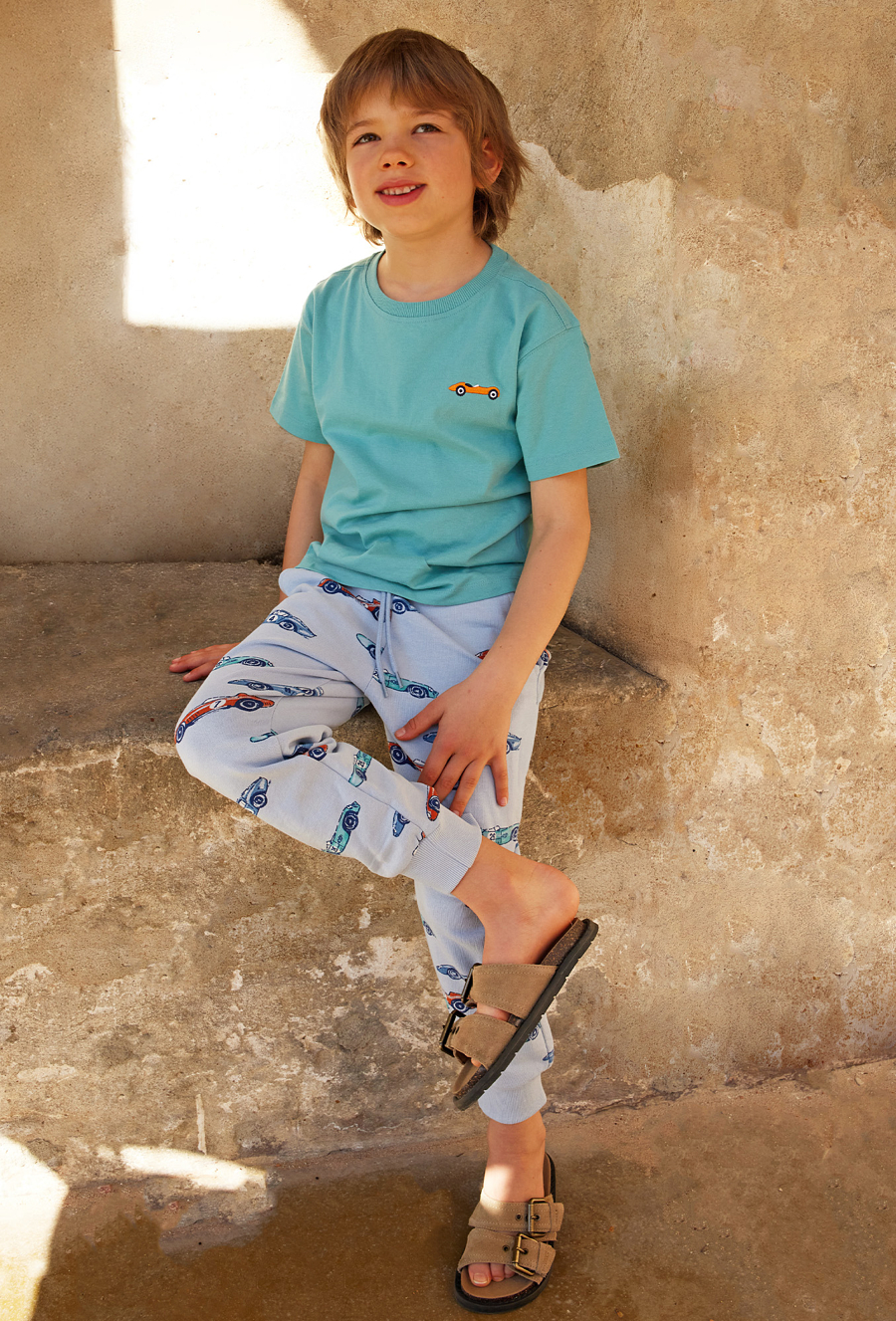 Bawełniane spodnie dresowe z nadrukiem samochodów