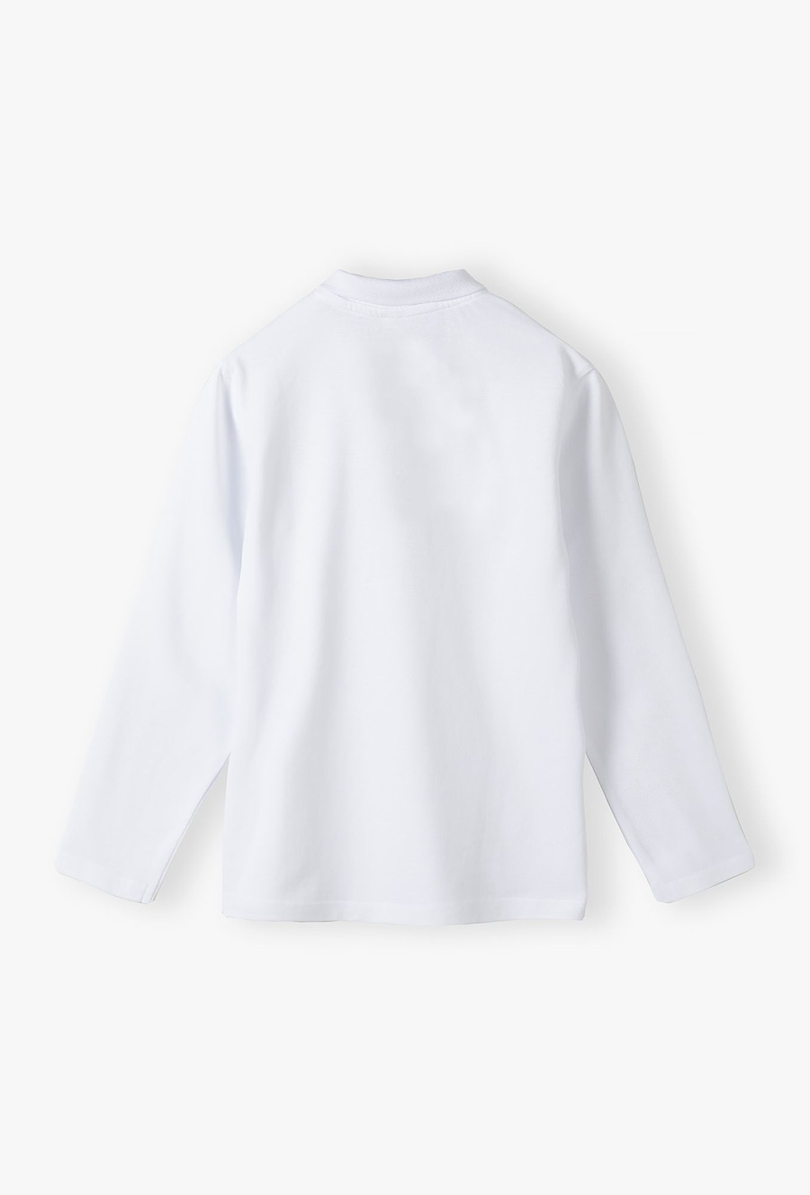 Bluzka chłopięca z długim rękawem i kołnierzykiem polo - biała