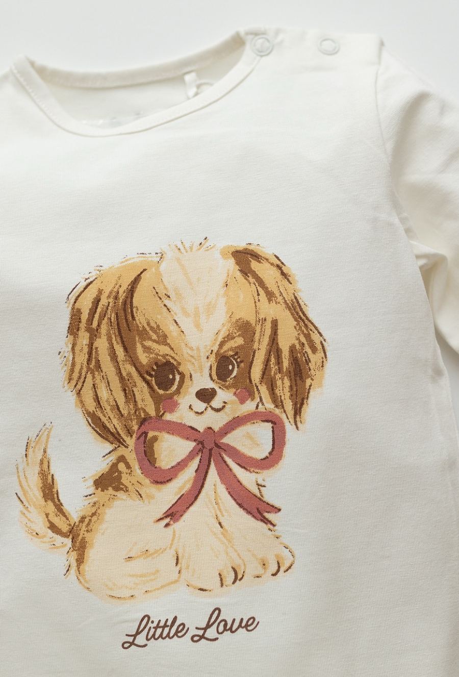 Białe body niemowlęce z nadrukiem pieska i napisem „Little Love”