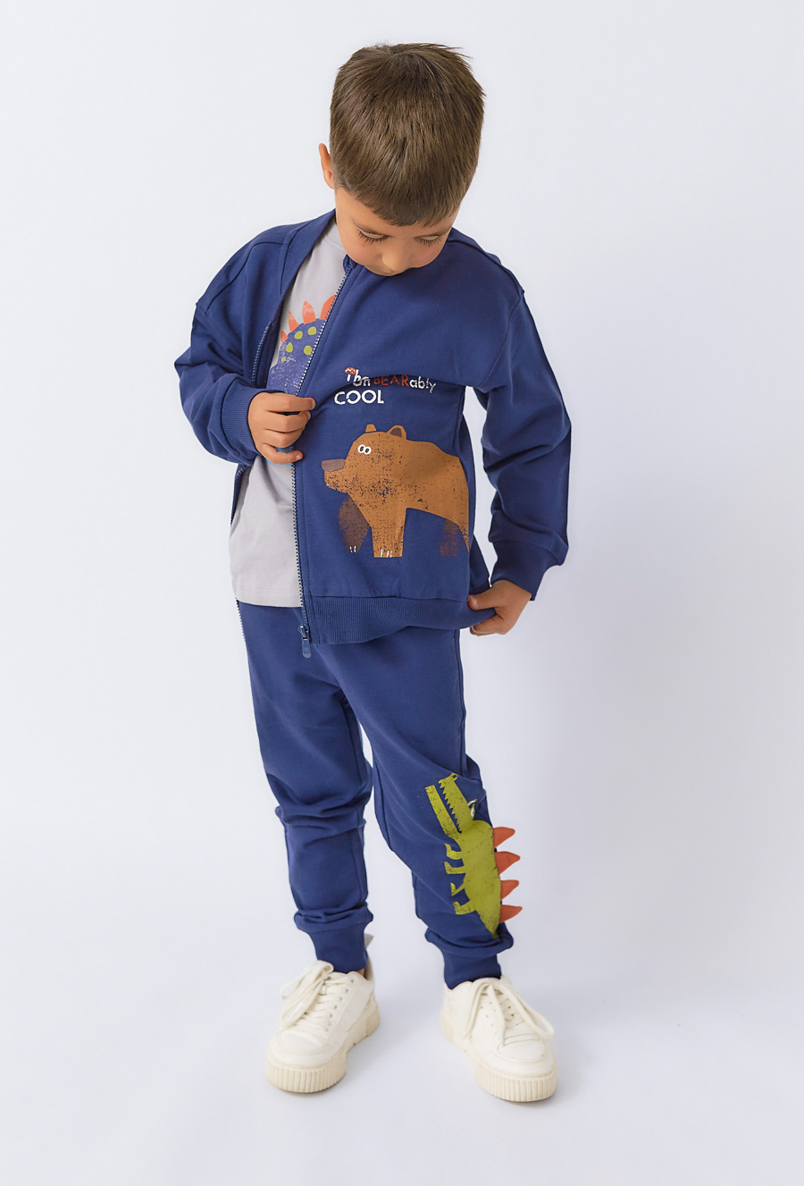 Spodnie dresowe chłopięce z motywem dinozaura 3D