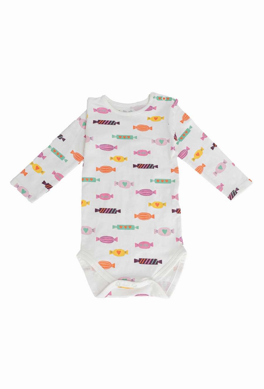 Białe body niemowlęce z nadrukiem w cukierki