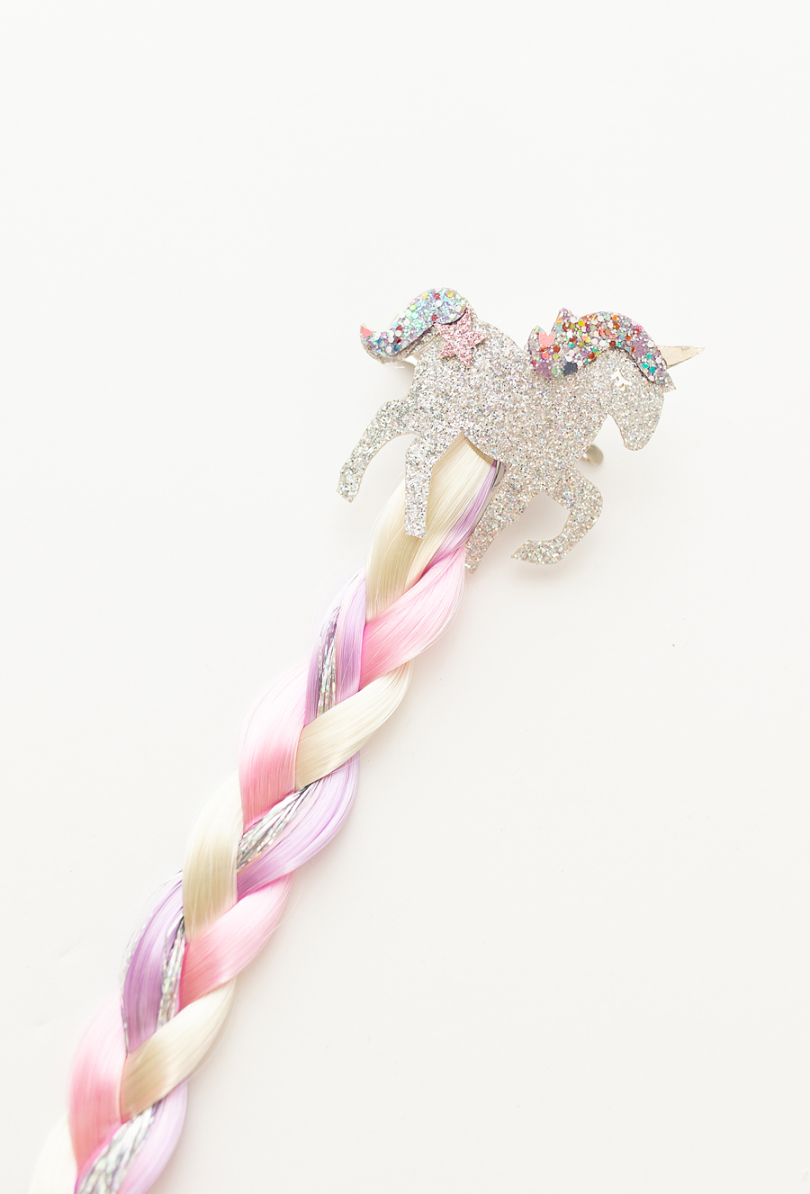 Spinka do włosów z jednorożcem i kolorowym warkoczem