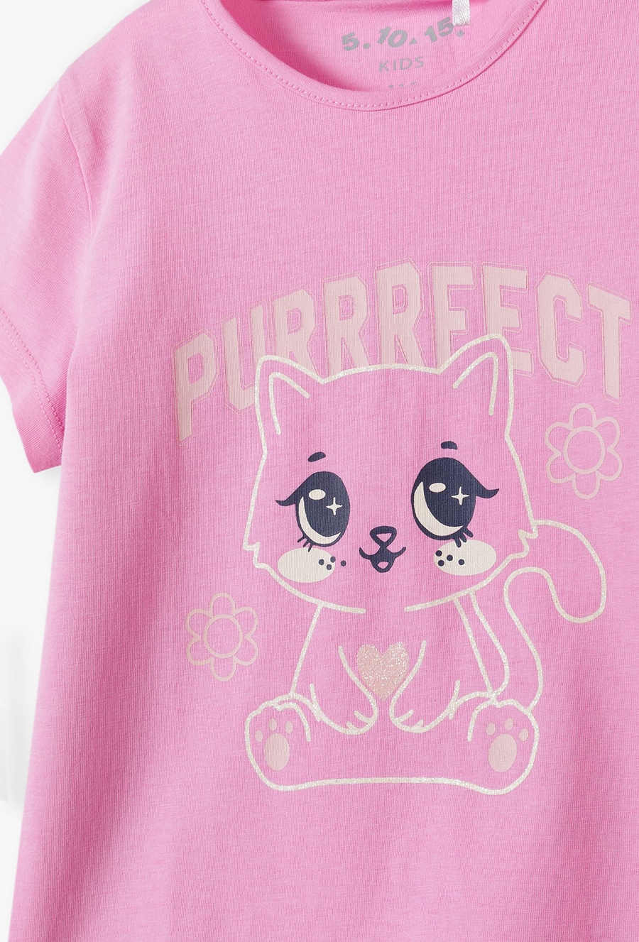 Różowy t-shirt dziewczęcy z kotkiem - 510.15.