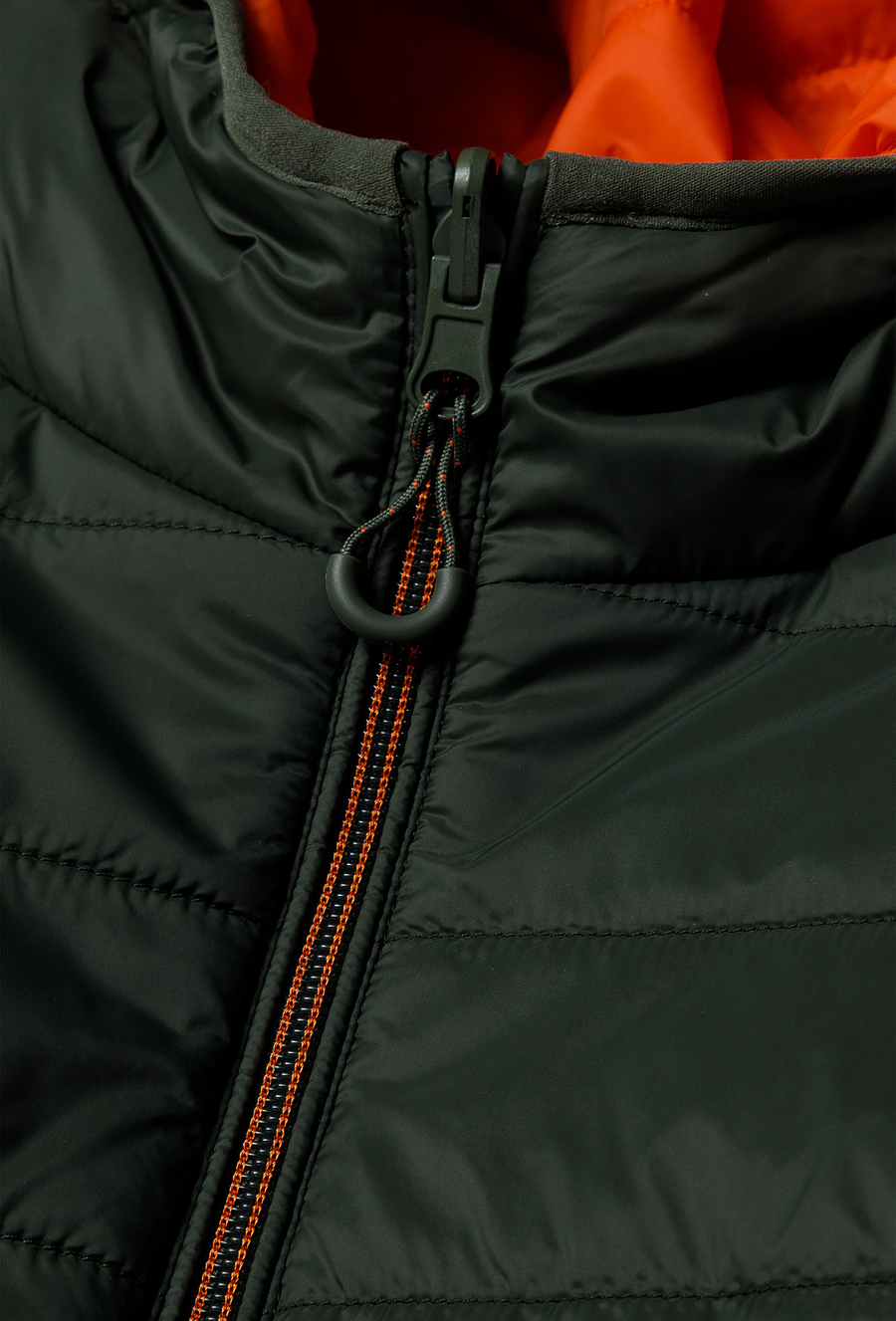 Dwustronna przejściowa kurtka dla chłopca - pomarańczowo-zielona