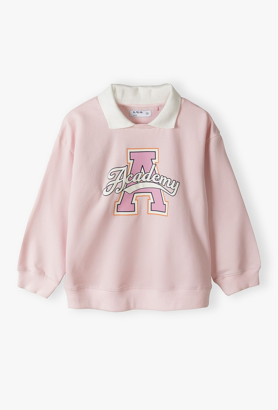 Różowa collegowa bluza dziewczęca z kołnierzykiem - 510.15.