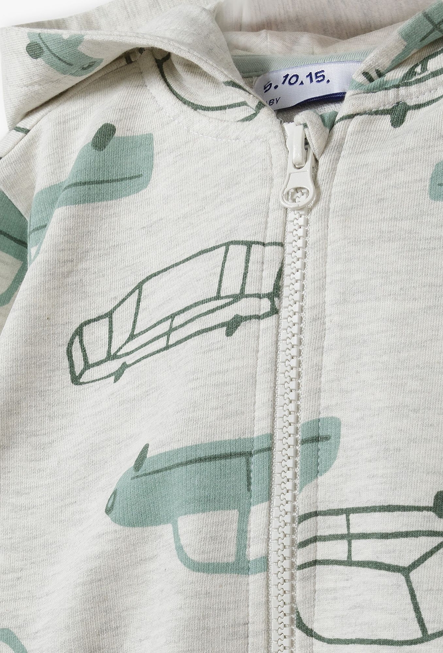 Szara bluza niemowlęca w samochodziki - rozpinana z kapturem