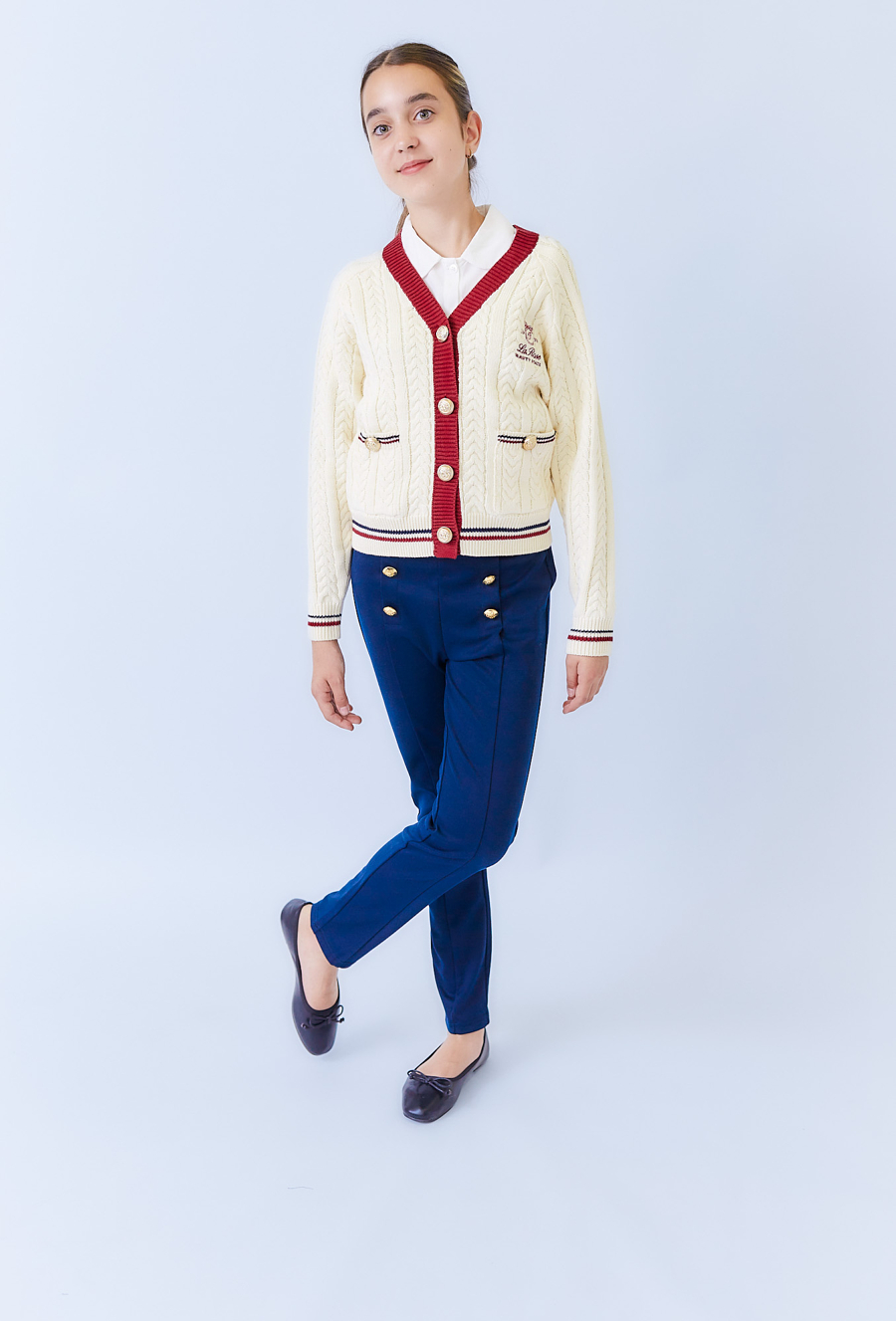 Granatowe legginsy dziewczęce z guzikami