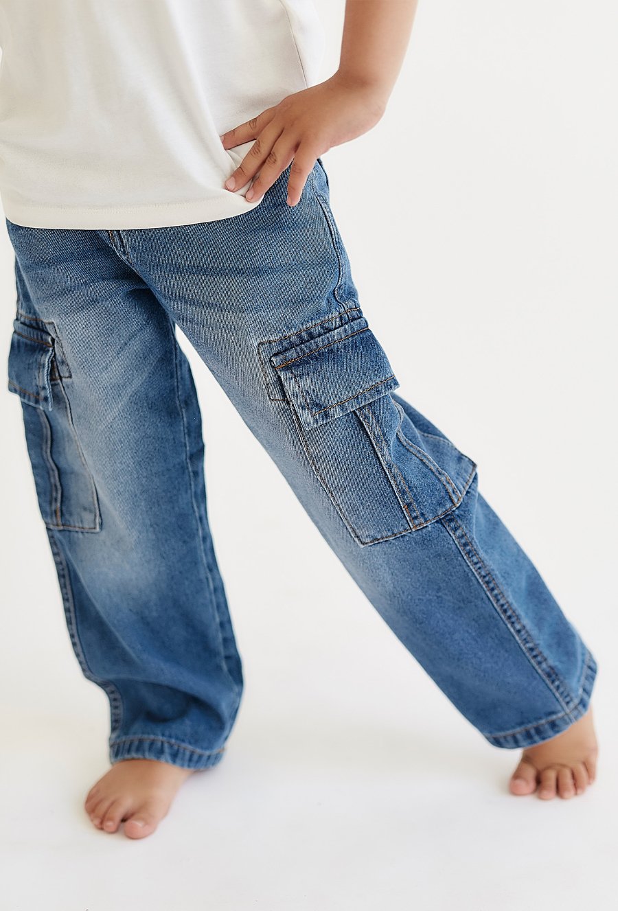 Jeansy Wide Leg dla chłopca - bojówki - niebieskie