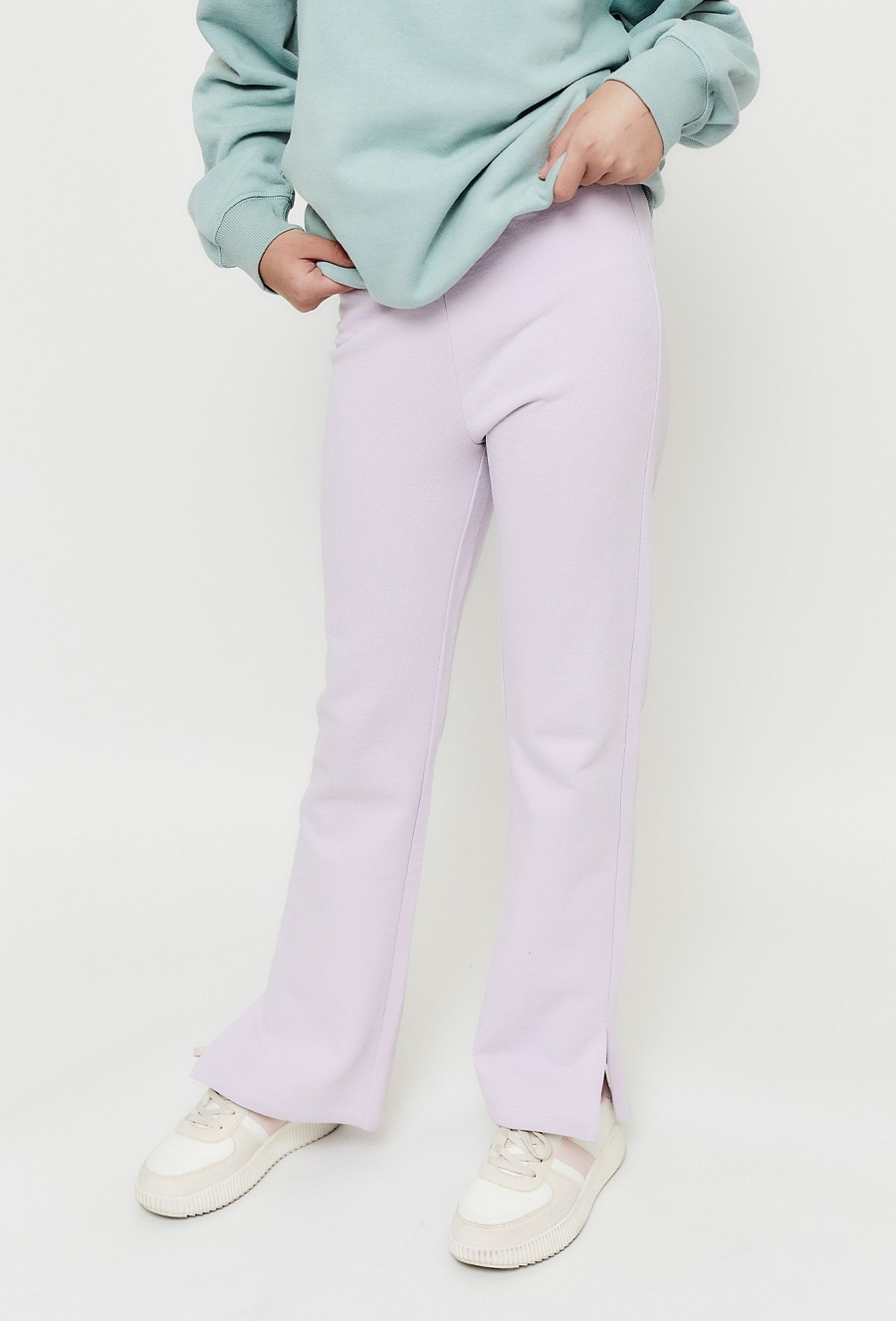 Spodnie dziewczęce z dzianiny dresowej - fioletowe Flary