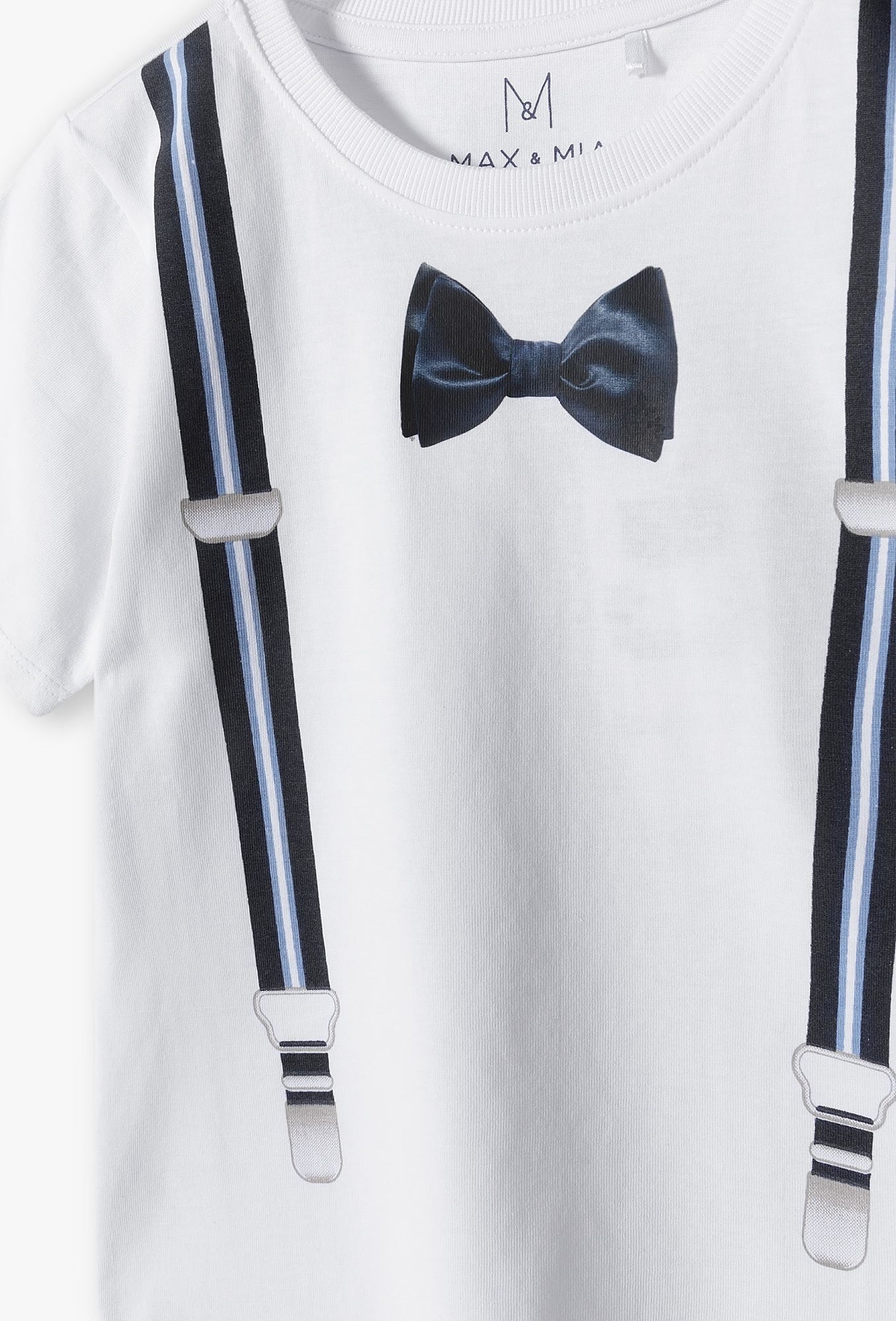 T-shirt biały z imitacją muchy i szelek - Max&Mia