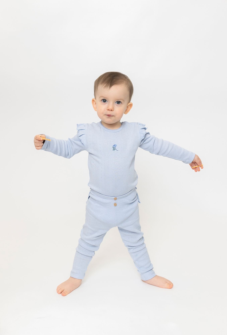 Legginsy niemowlęce z falbanką - niebieskie