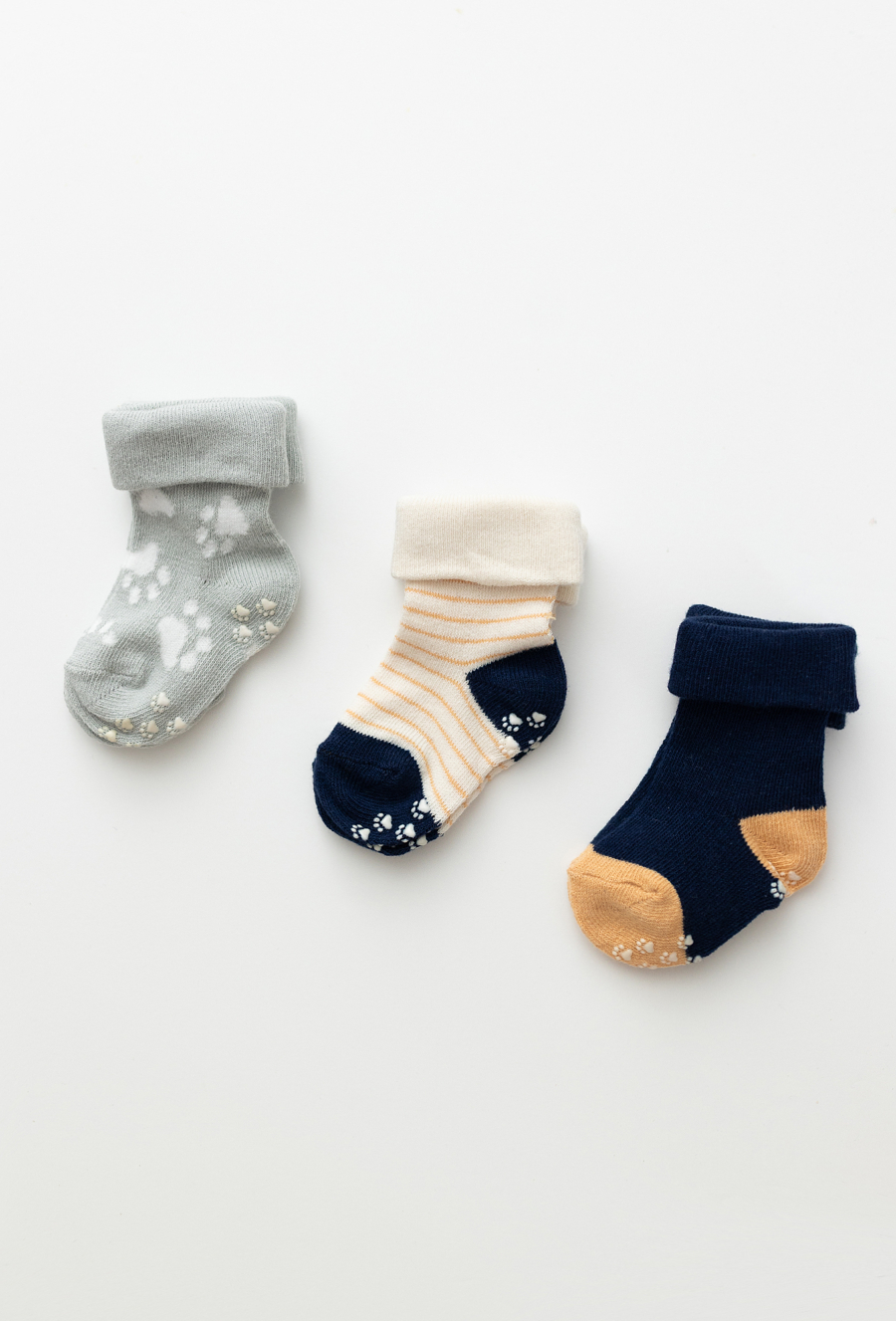 Skarpety niemowlęce 3-pak – łapki wywijane z ABS.