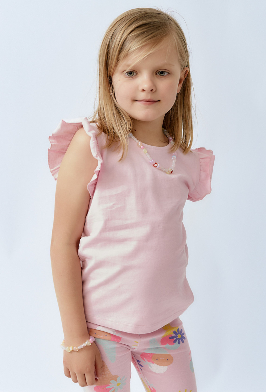 T-shirt dziewczęcy - różowy z ozdobnymi rękawami