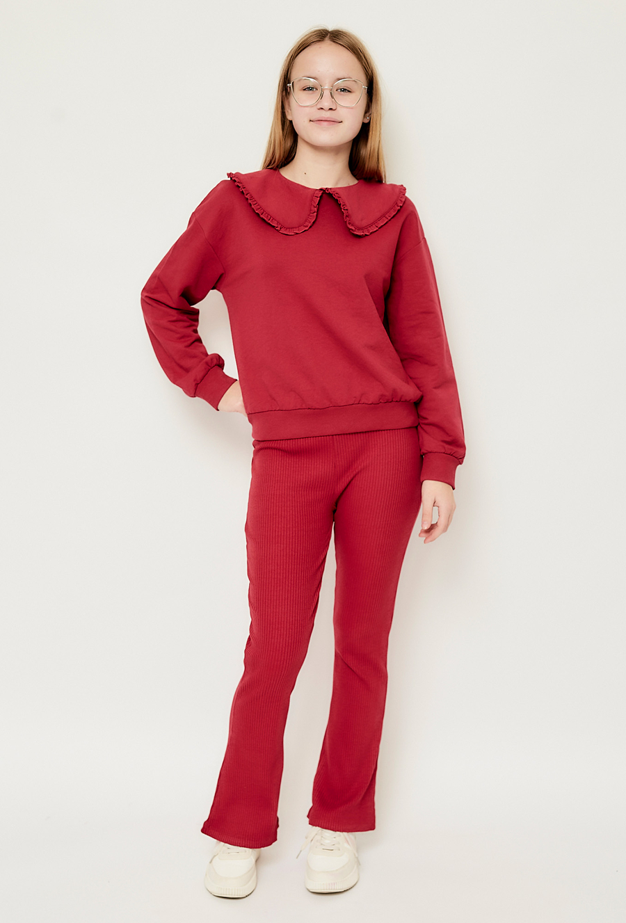 Bordowa bluza dziewczęca z kołnierzykiem