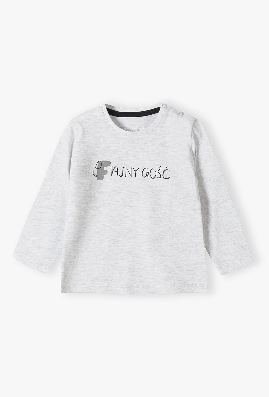 Szara bluzka niemowlęca z długim rękawem z napisem Fajny Gość
