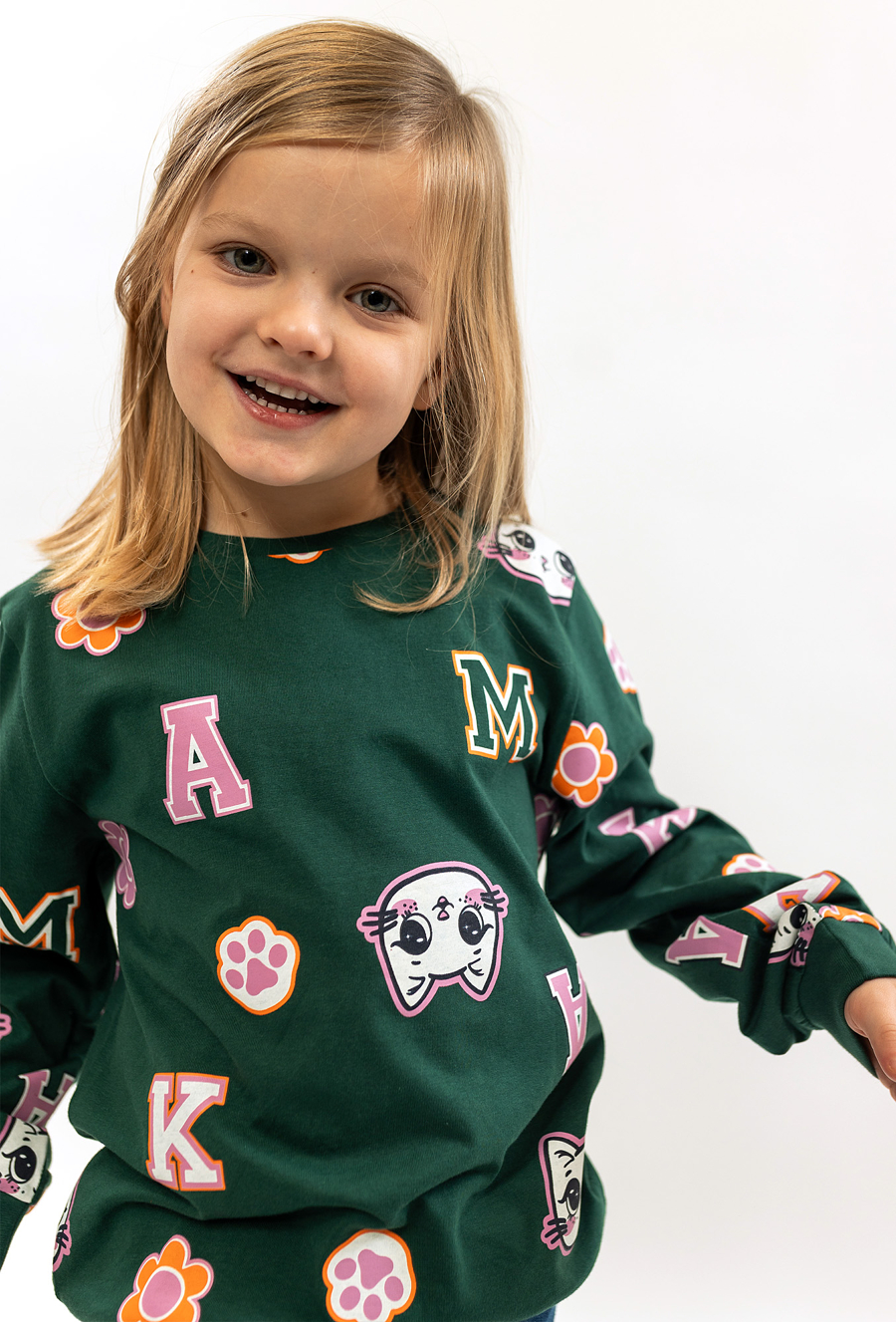 Zielona bluzka dziewczęca w koty - 510.15.