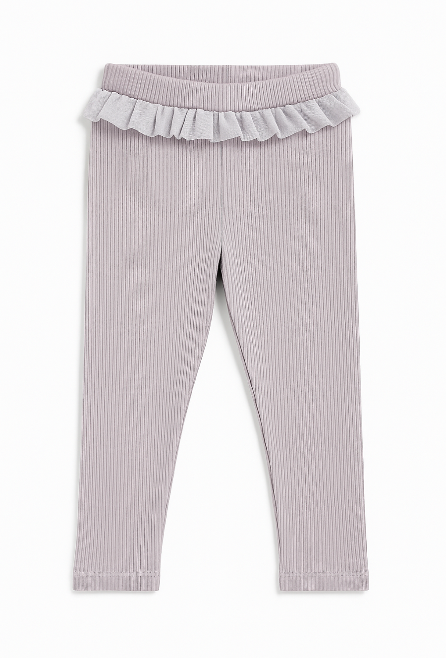 Dziewczęce prążkowane legginsy z falbanką
