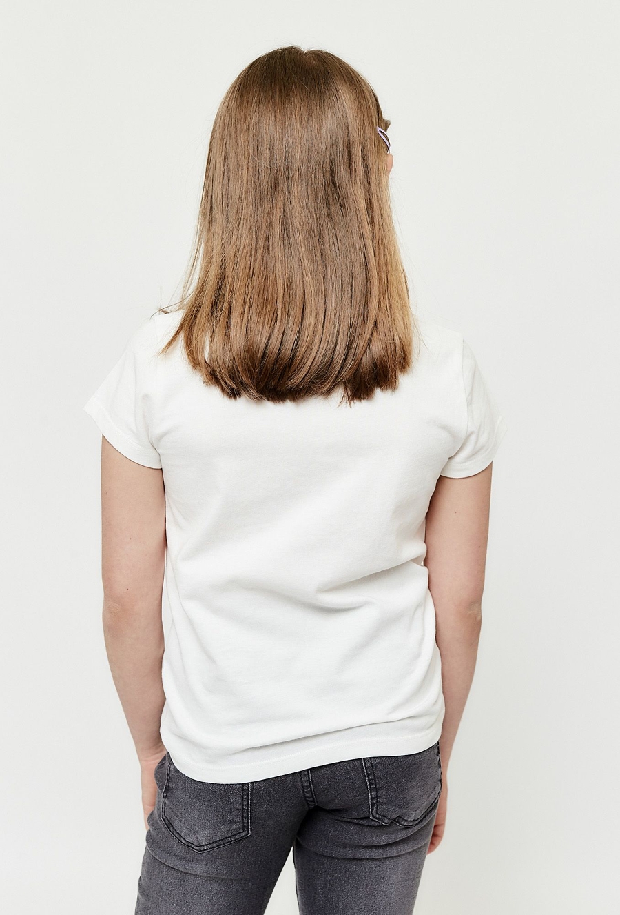 T-shirt dziewczęcy biały z nadrukiem kokardek