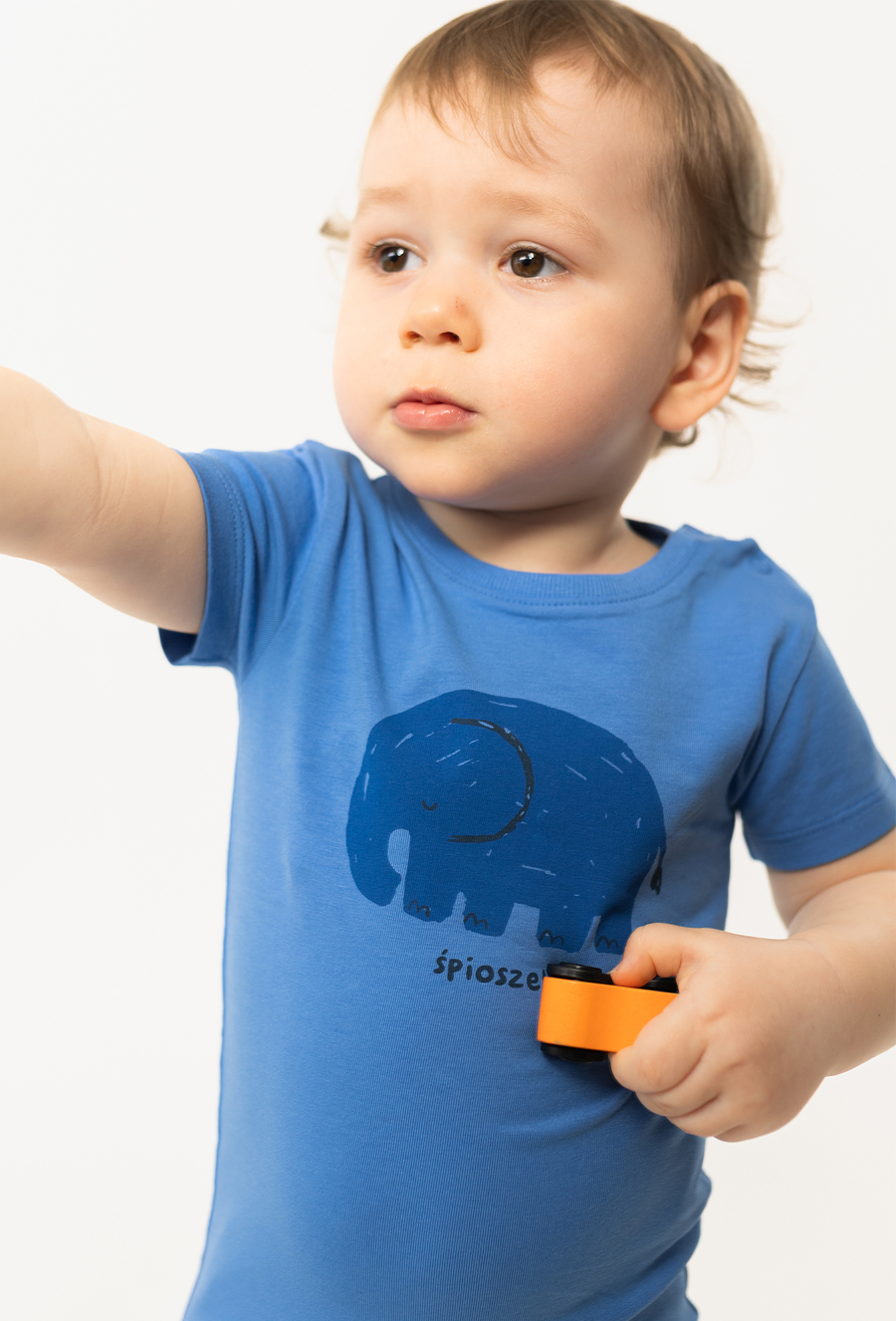 Body z ótkim rękawem - niebieskie ze słonikiem