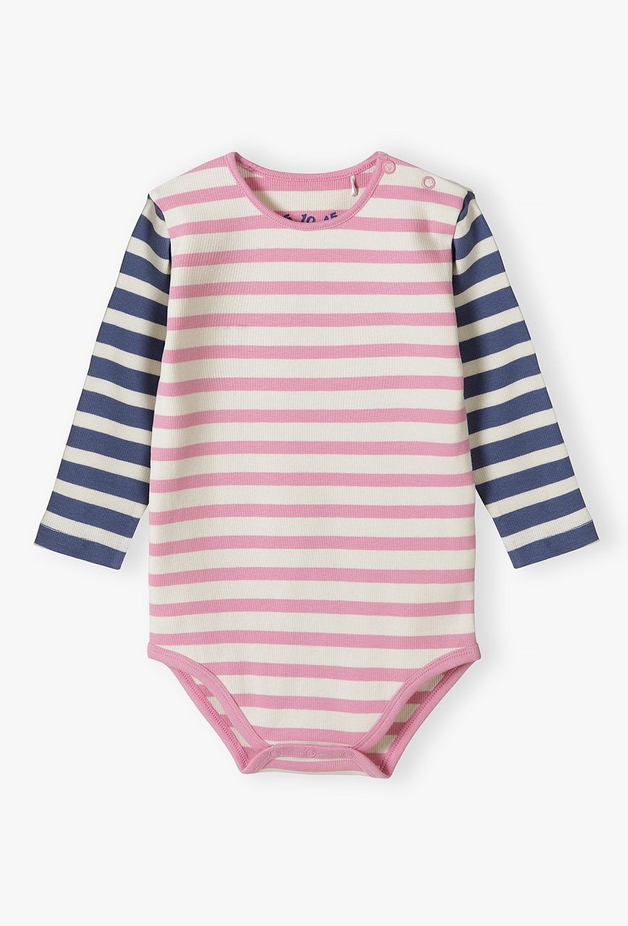 Body z długim rękawem - biało - różowe w prążki - 510.15.