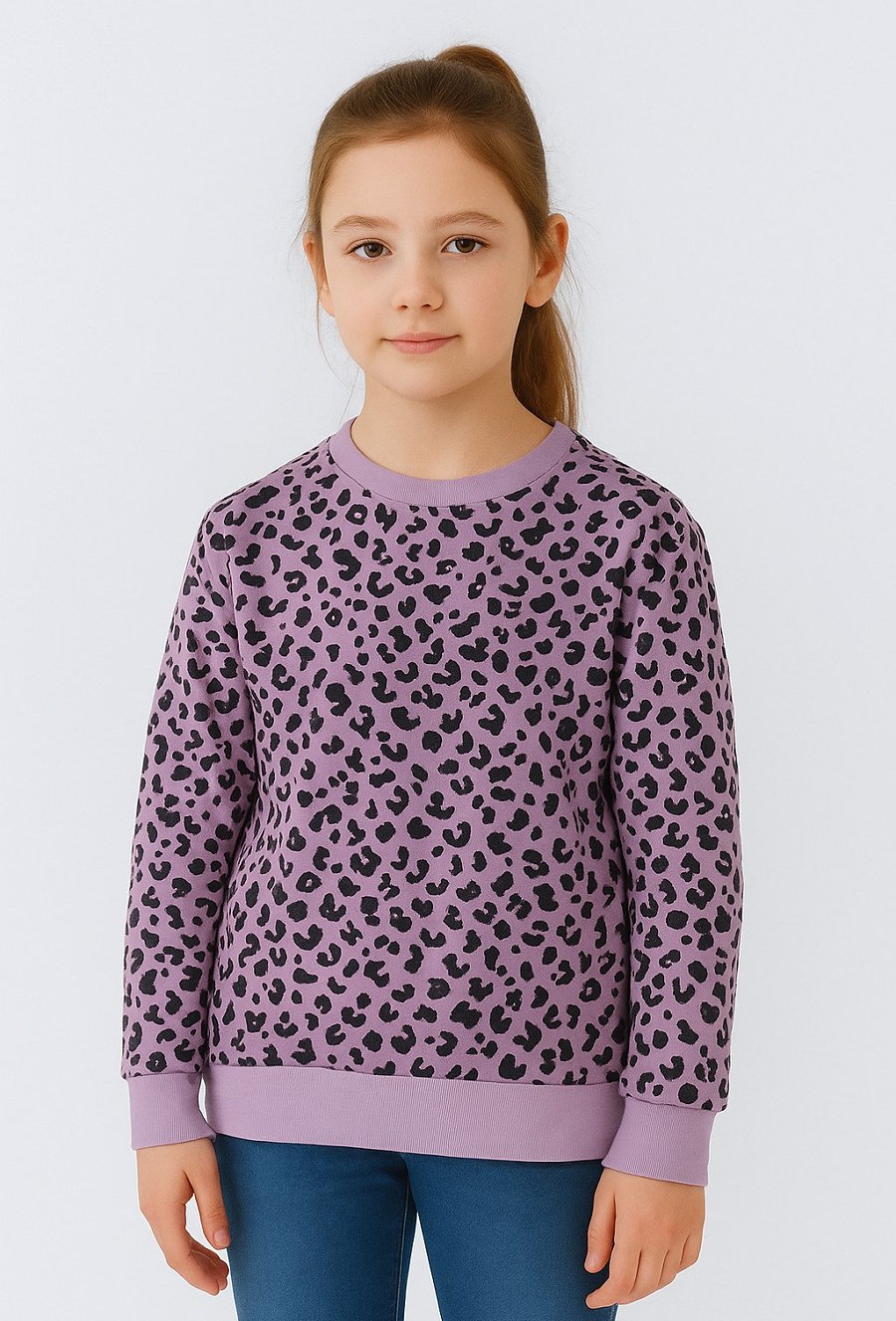 Bluza dziewczęca z nadrukiem panterki – fioletowa