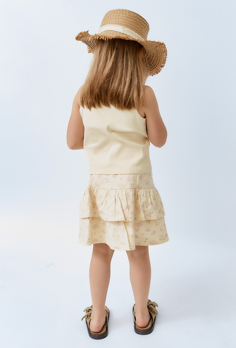 Spódniczka dziewczęca na lato - ecru w kwiatki