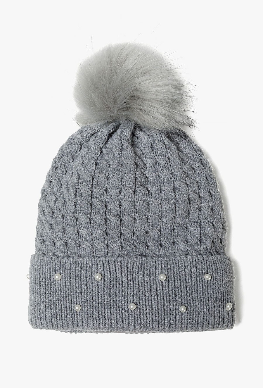 Czapka dziewczęca zimowa z pomponem - szara