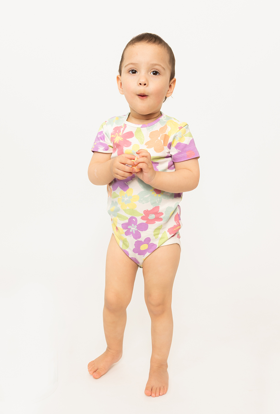 Body z ótkim rękawem w kolorowe kwiaty