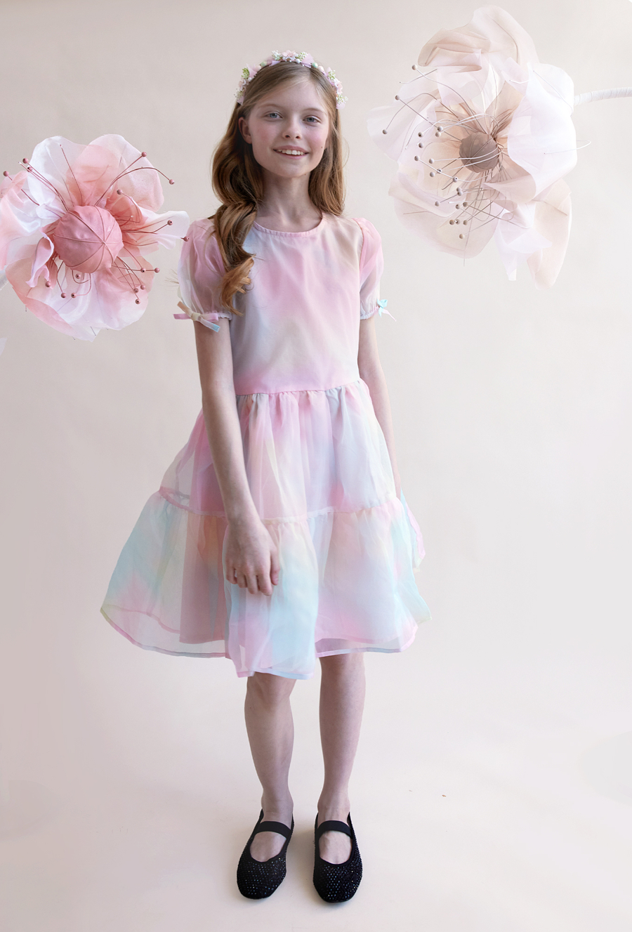 Tęczowa sukienka dla dziewczynki – tiulowa. pastelowa