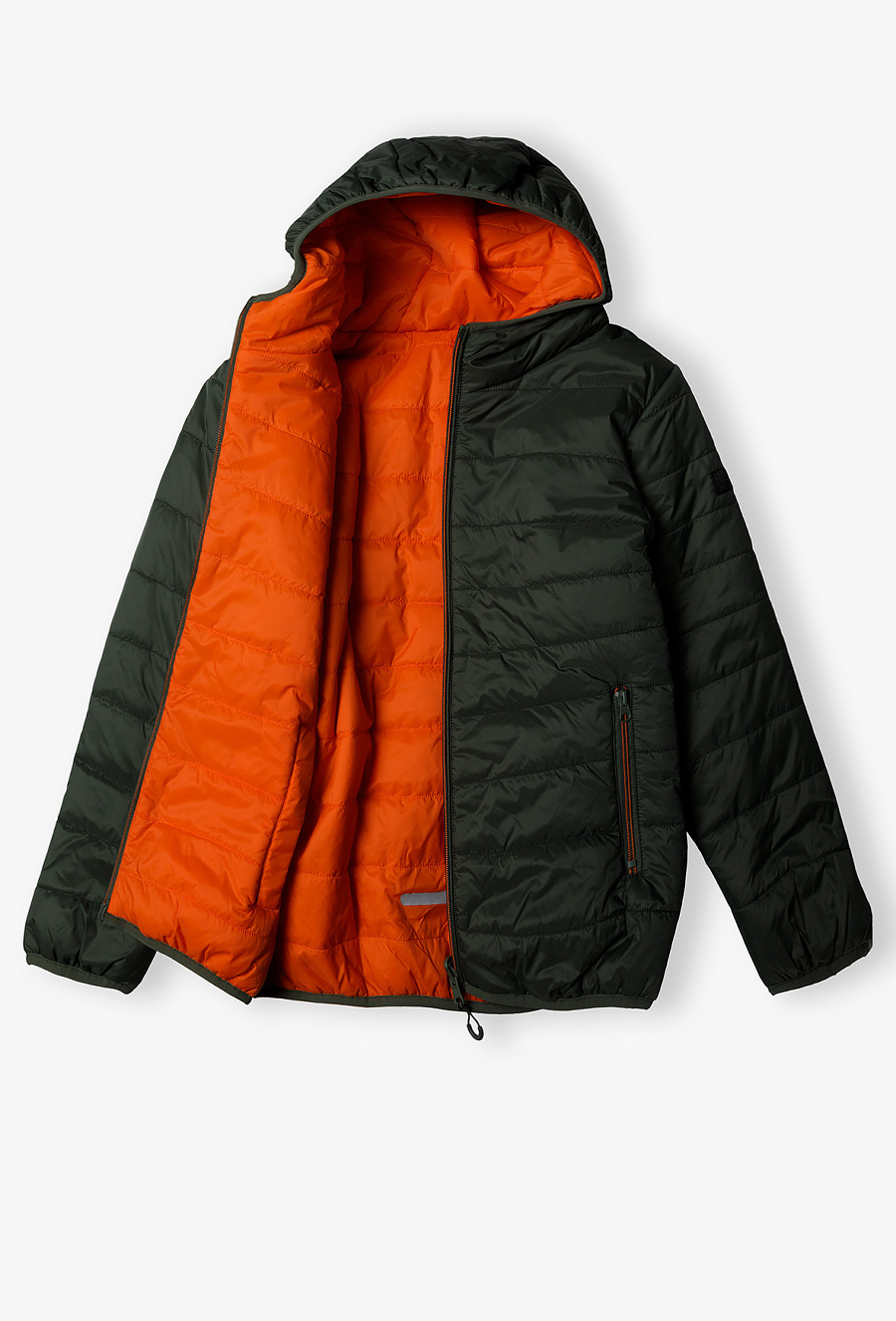 Dwustronna przejściowa kurtka dla chłopca - pomarańczowo-zielona