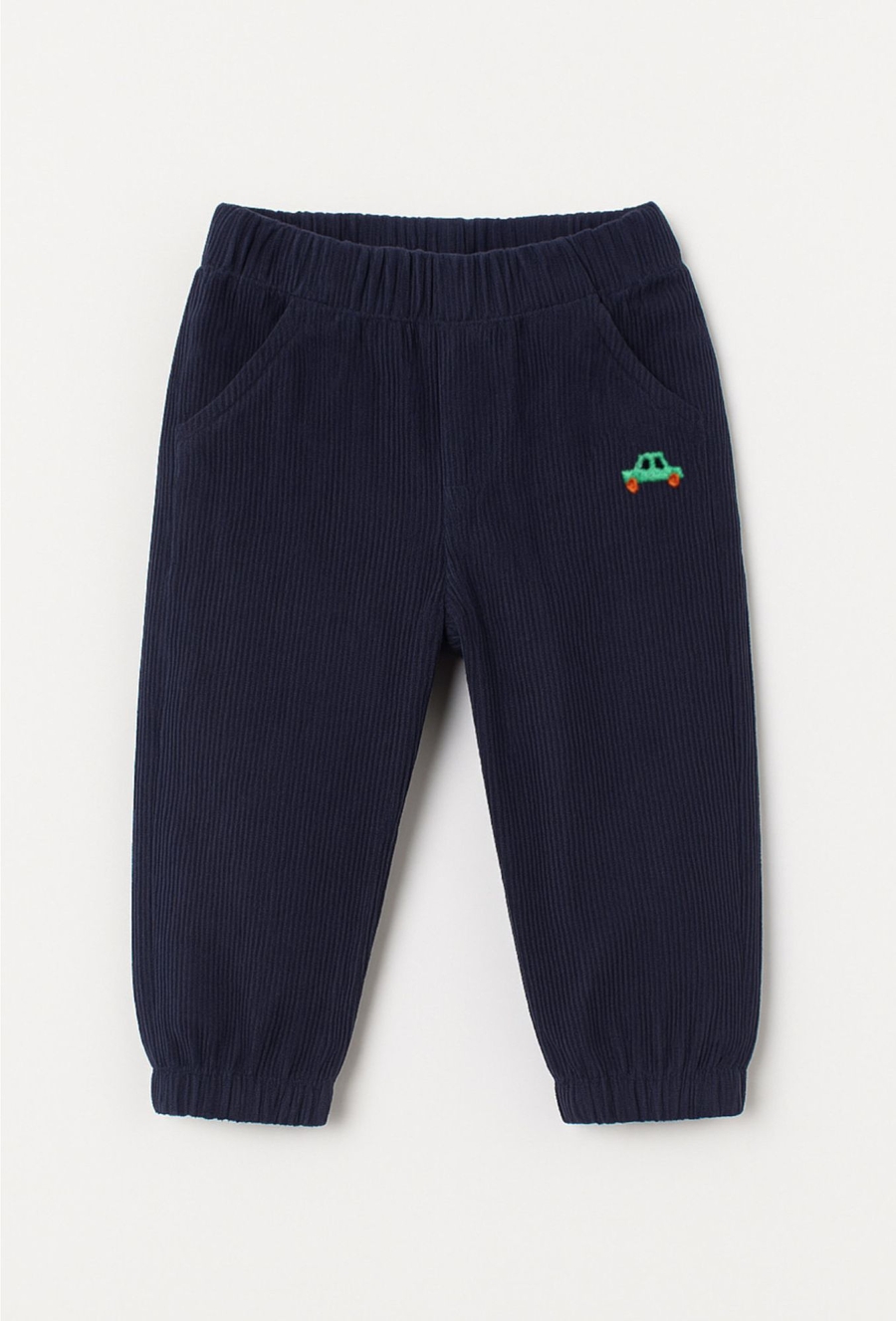 Granatowe sztruksowe joggery chłopięce z haftem