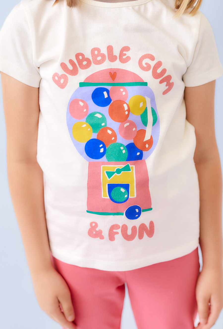 Koszulka dziewczęca z nadrukiem i brokatem