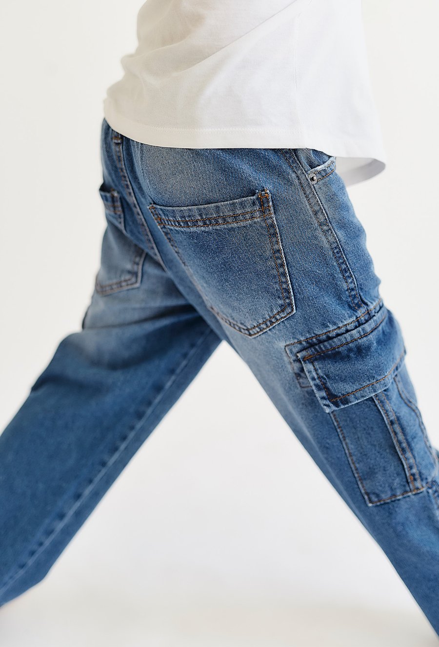 Jeansy Wide Leg dla chłopca - bojówki - niebieskie