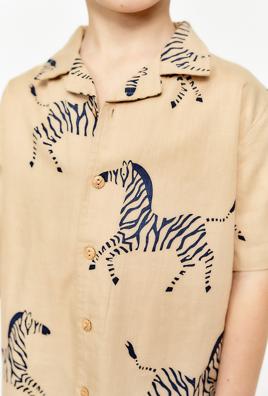 Koszula z ótkim rękawem - beżowa w zebry