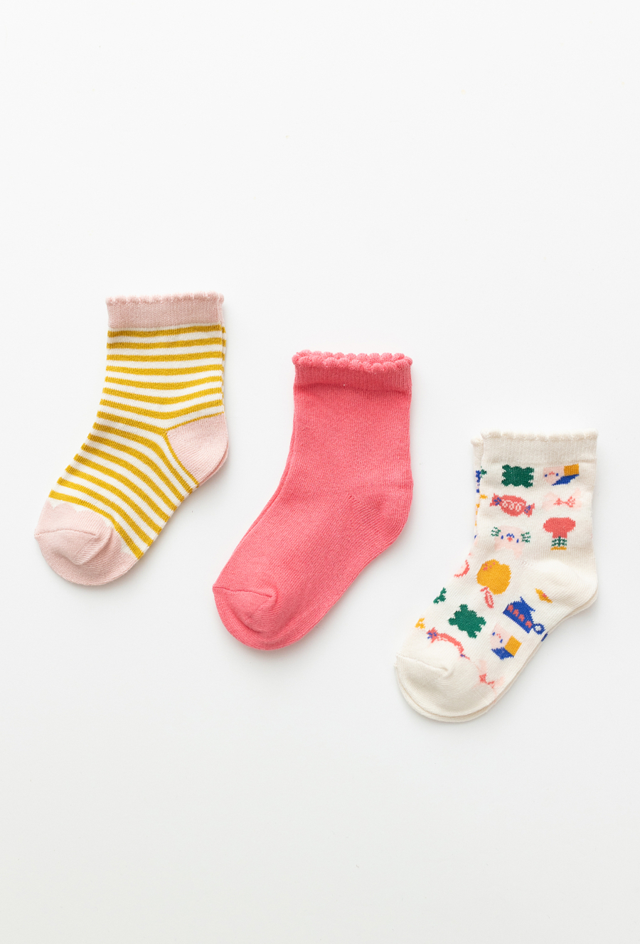 Skarpetki dziewczęce 3-pak w paski i kolorowe wzory