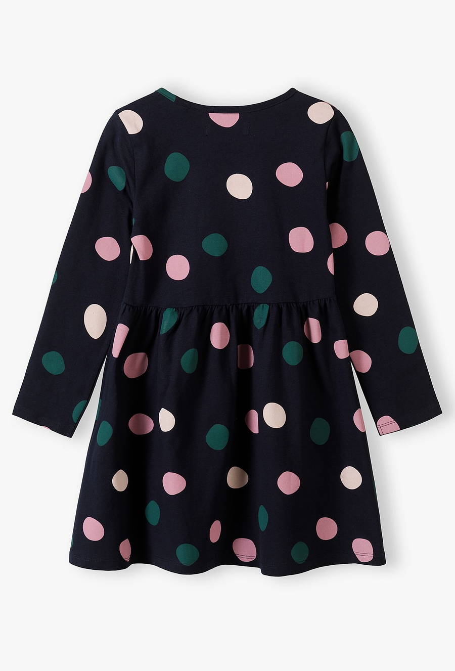 Granatowa sukienka dziewczęca w kolorowe grochy - 510.15.